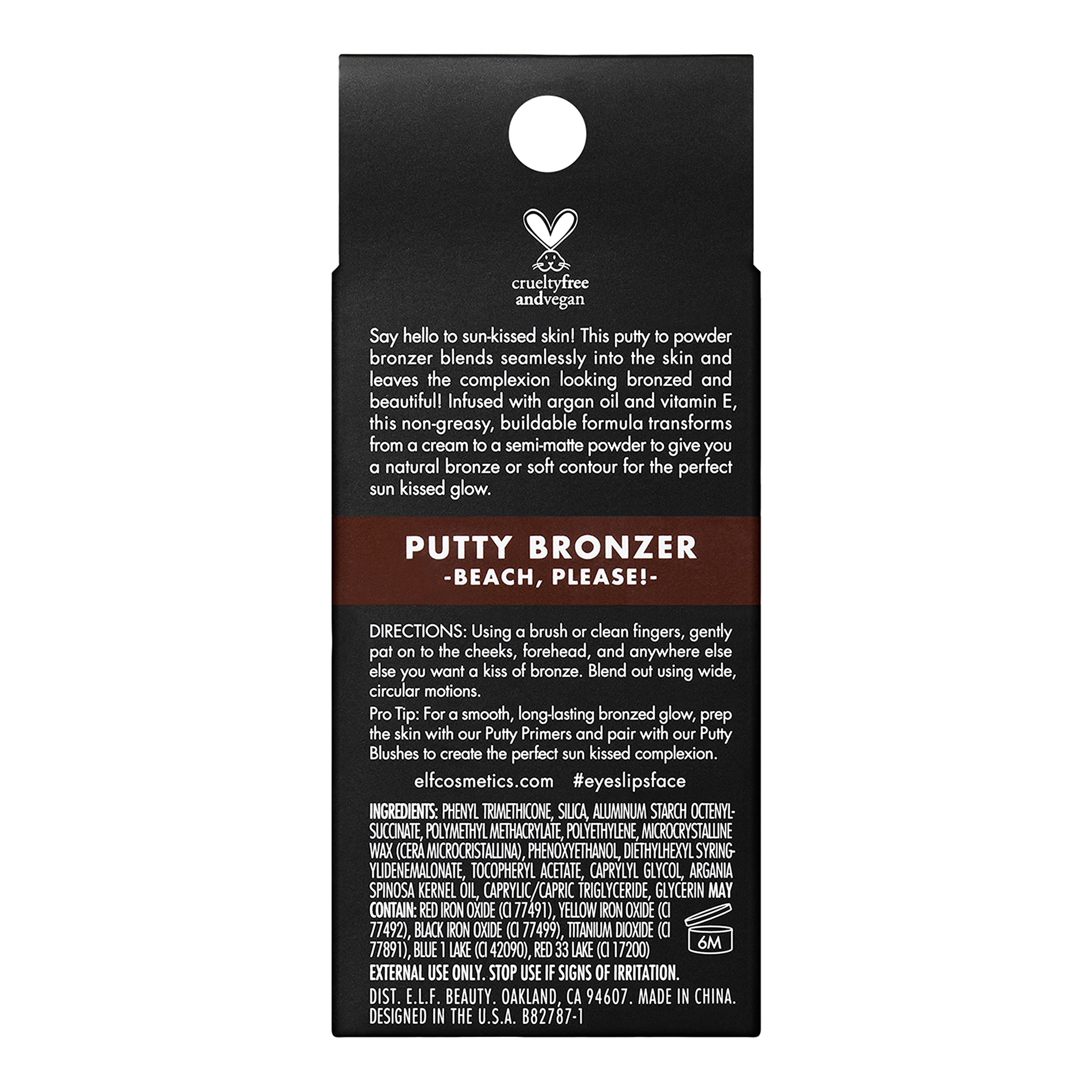 e.l.f. Putty Bronzer, Creamy & Highly Pigmented Formula, Creates a Long-Lasting Bronzed Glow, Infused with Argan Oil & Vitamin E, Beach, Please!, 0.35 Oz